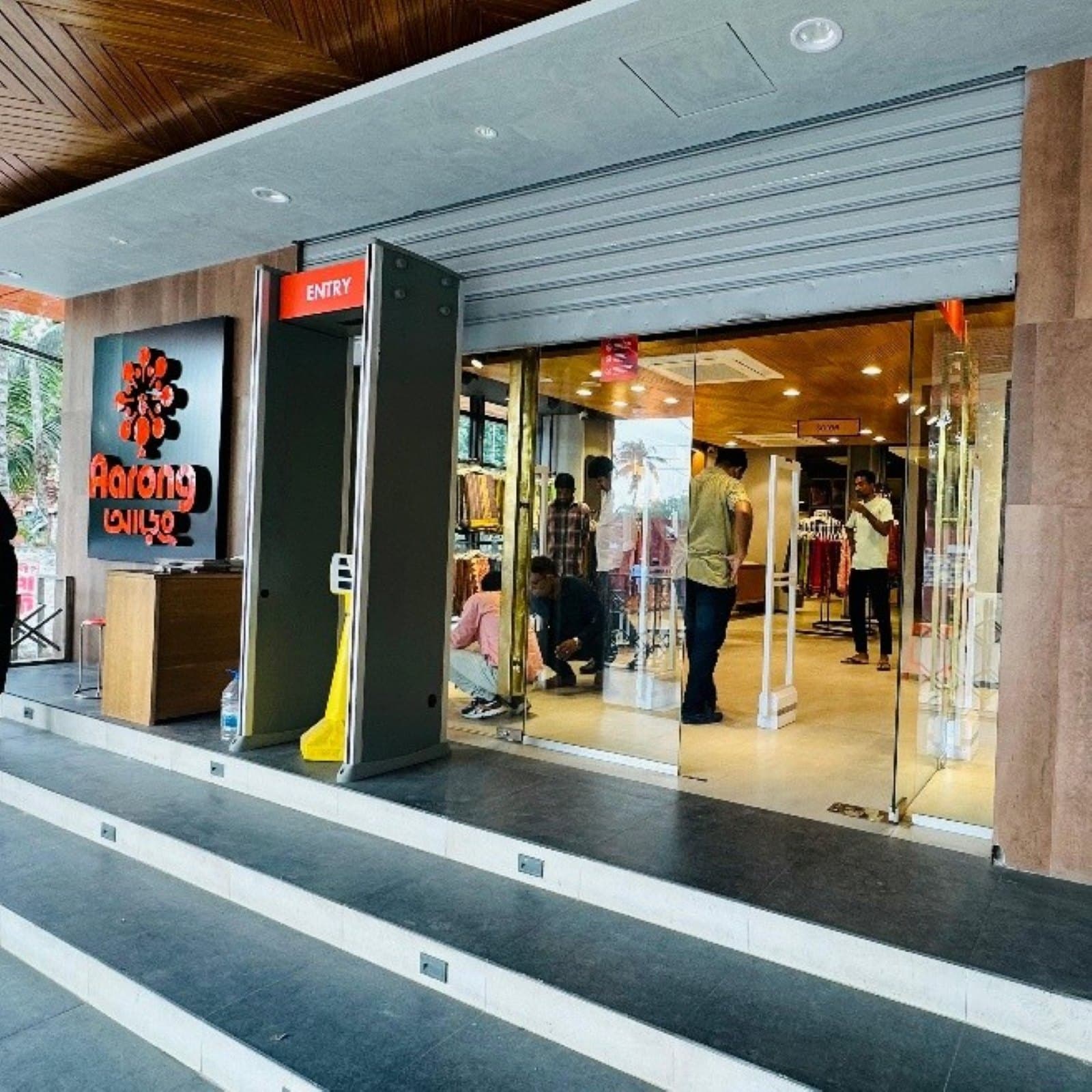 EAS anti-theft gates installed at the entrance of an Aarong retail store in Dhaka